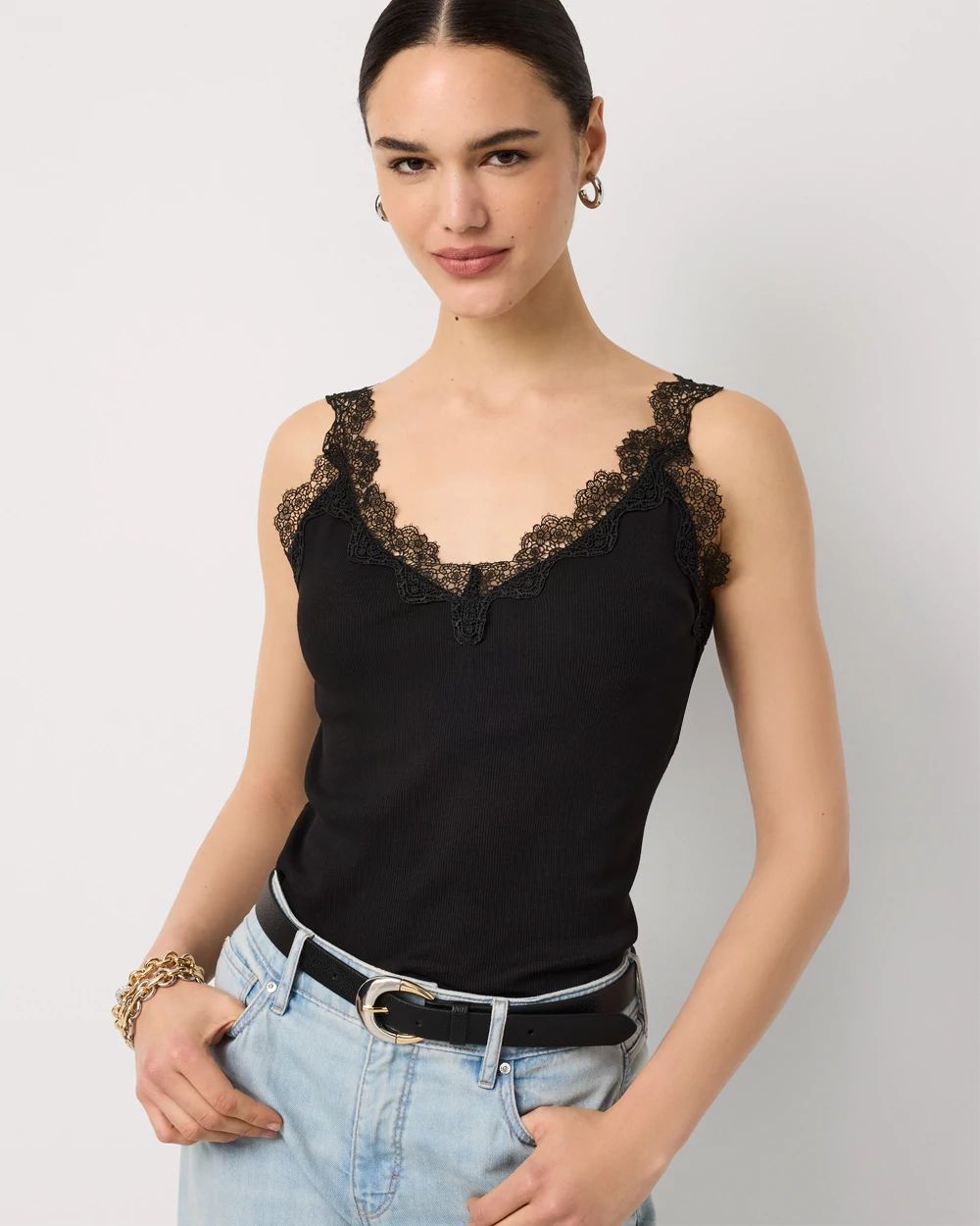 WHBM FORME™ Lace Trim Ribbed Tank | White House Black Market